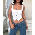 thumbnail image 3 of Women Denim Crop Vest Y2k Button Down Sleeveless Crop Top Jean Tank Top Slim Backless Corset Top Smocking Vest White S, 3 of 6
