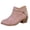 Pink, variant on Women’s Rhinestone Strap Chunky Block Heel Ankle Boots, Side Zipper Faux Suede Short Booties, Round Toe Fall Winter Shoes Pink 5.5(36)