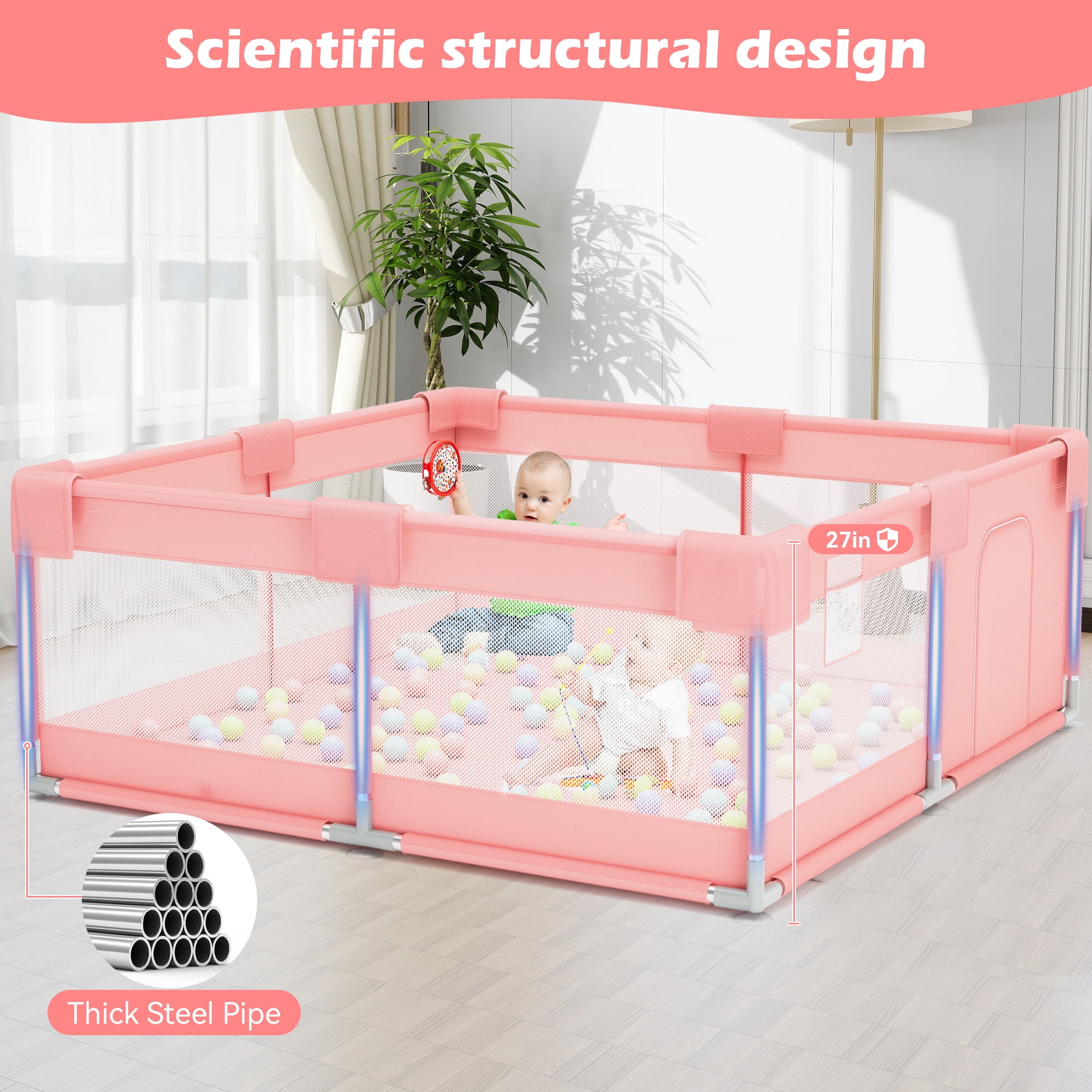 babyeap Baby Playpen,50x50 Inch Baby Playards for Babies and Toddlers,Fence Baby Play Yards for Indoor & Outdoor with Breathable Mesh,Pink