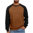 thumbnail image 2 of Momasggi Men's Crewneck Sweatshirts Cozy Long Sleeve Raglan Sweatshirt Fashion Color Block Pullover Tops Geometric Textured Sweatshirt Coffee S, 2 of 6