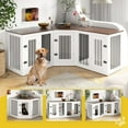 thumbnail image 6 of Pipleo 113" Large Dog Crate Furniture for 3 Dogs, Corner Dog Crate with Divider, Wooden Indoor Dog Kennel Furniture, Dog Crate cage for Large Medium Small Dogs, Combined in 3 Ways, 6 of 10