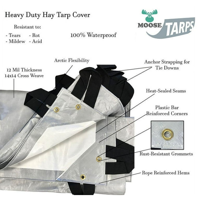Moose Supply Heavy Duty Waterproof Hay Tarp Cover, 28' x 48