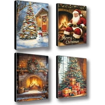 Christmas Wall Art Set 4 -Framed Merry Christmas Wall Decals 8x10inch 4Pcs Prints, Artwork for Wall Paintings - Modern Wall Decor for Bedroom, Living Room,Office