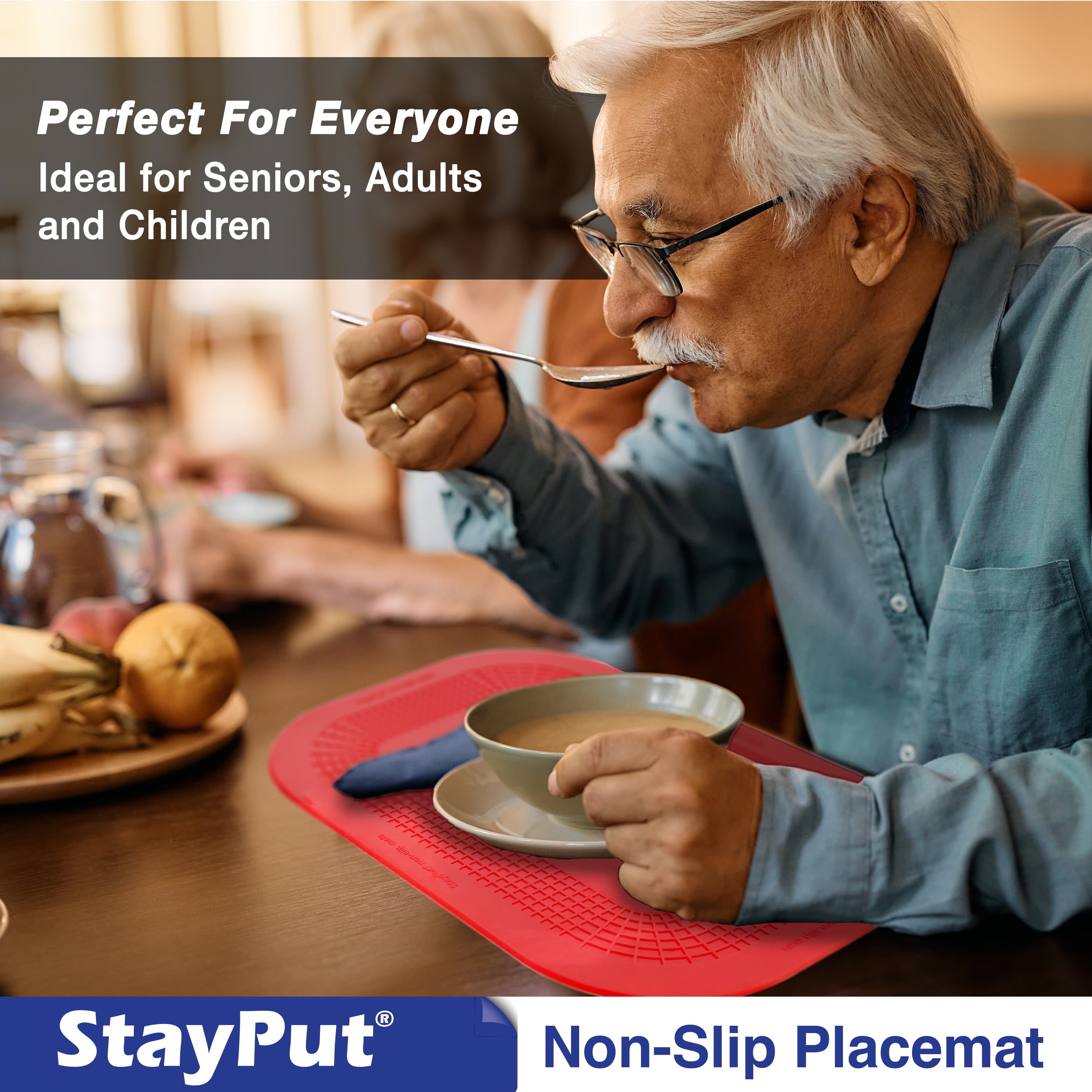 Stayput non-slip placemat, rectangular pad, 7.25'' x 10'', red