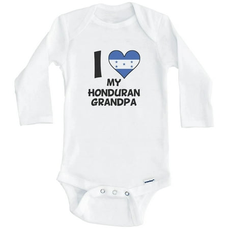 

I Heart My Honduran Grandpa Honduras Flag One Piece Baby Bodysuit (Long Sleeve) 3-6 Months White