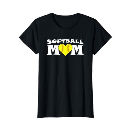 Womens Fastpitch Softball Mom With Heart Cute Sports T-Shirt Size S-5XL