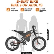 Peak 3000W Electric Dirt Bike for Adults, 37-100 Miles, 60V 35AH, Max 38Mph,Anti-Theft Alarm E-Bike, 25Tire,Hydraulic Disc Brakes E-Mountain Bike