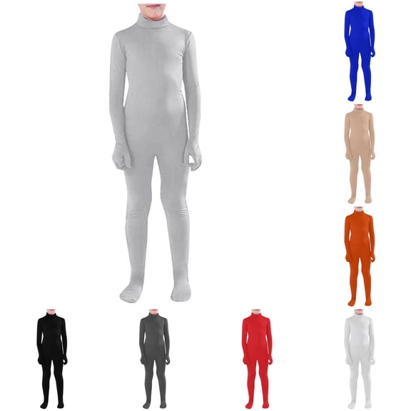 JAJAHO Kids Halloween Jumpsuit Boys Girls Solid Color High Neck Stretchy Tight Footed Onesie Performance Party Wear