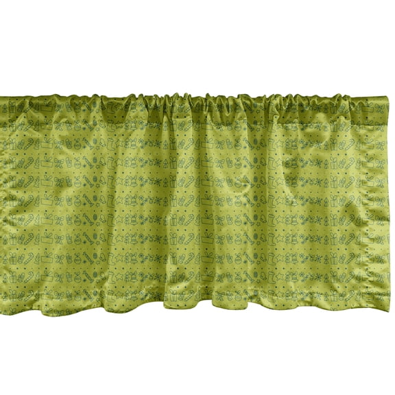 Ambesonne Xmas Valance Pack of 2, Wintery Snowy Ornamental Items, 54"X12", Yellow Green Olive Green