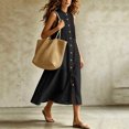 thumbnail image 4 of Women Solid Sleeveless Pleated Midi Dress, Front Button Split Flowy Long Dress, Summer Casual Vacation Sundress Black XXL(XXL), 4 of 6
