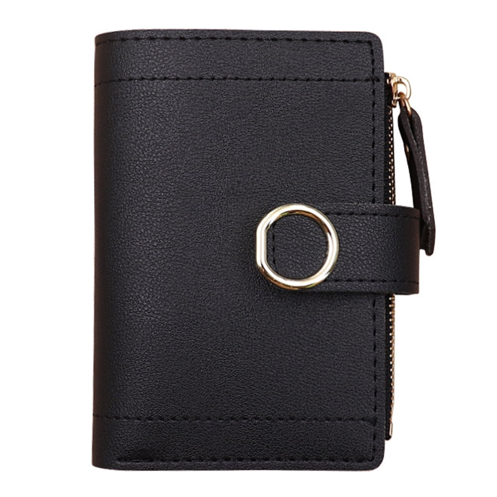 Small Women Wallet Genuine Leather RFID Blocking Bifold Zipper Pocket Card Holder with ID Window