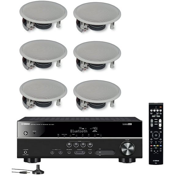 Yamaha 5.1-Channel Wireless Bluetooth 4K A/V Home Theater Receiver   Yamaha Easy-to-Install Natural Sound 2-Way Flush Mount In-Ceiling Speakers (Set of 6)