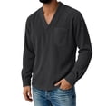thumbnail image 3 of Corduroy Shirt Men Spring Fall Versatile Casual Long Sleeve V Neck Relaxed Fit Plain Shirts with Chest Pocket, 3 of 5
