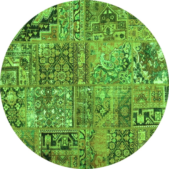 Ahgly Company Indoor Round Patchwork Green Transitional Area Rugs, 8' Round