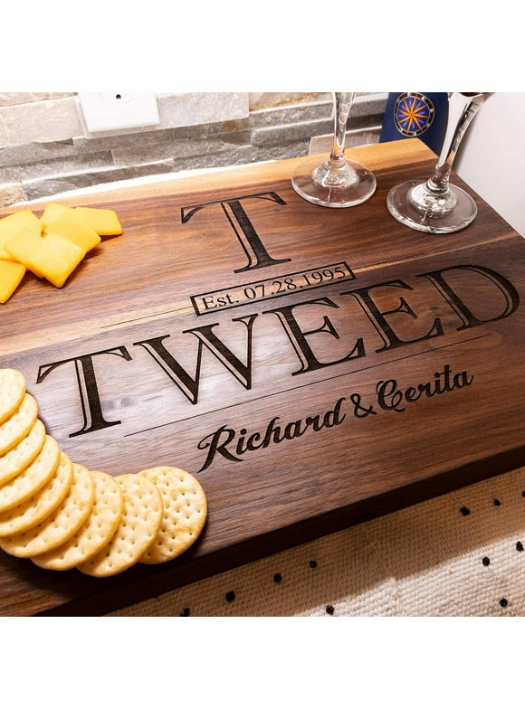 Personalized Cutting Boards - Laser Engraved Handmade Cutting Boards - Maple or Walnut Wood Cutting Boards for Kitchen - 2 Way Display or Charcuterie Boards - Personalized Gifts for Couples