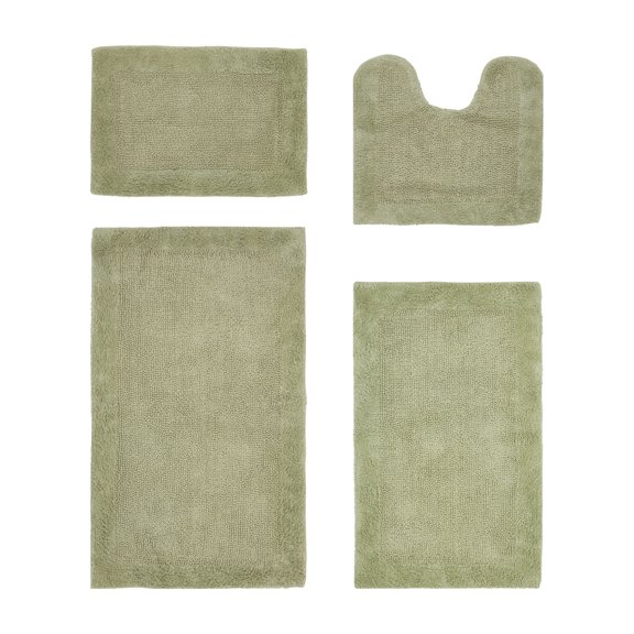 Better Trends 4 Piece Premium Bathroom Rug Set 100% Cotton Soft Tufted Bath Mat Water absorbent Reversible U shape Toilet Bath Rug Perfect for Bathroom, Shower and Bathtub Use, Sage - Edge Collection