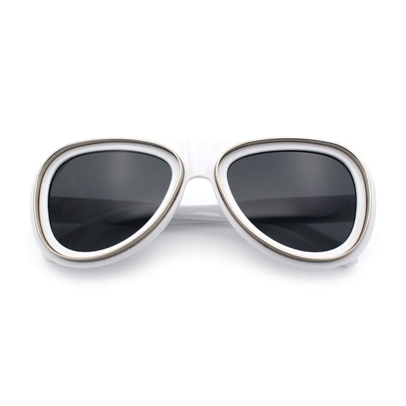 Retro Dimensional Metal Socket Rim Tear Drop Shape Racer Plastic Sunglasses White - Black