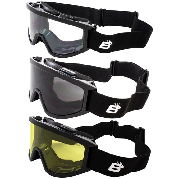 Birdz Eyewear Vulture Polycarbonate Anti-fog Ski Goggles 3 Pairs Black Frames with Clear Smoke & Yellow Lenses