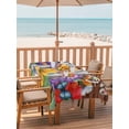 thumbnail image 2 of Outdoor Tablecloth with Umbrella Hole for Patio/Picnic/Party/Camping, Spring Flowers Waterproof Table Cloth Rectangle Table Cover Washable, Watercolor Farmhouse Colorful Wooden Grain (60"x 120"), 2 of 8