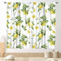 Yellow Lemon Kitchen Curtains, Vintage Retro Summer Spring Seasonal Fruit Floral Pattern Printed Window Drapes Treatments for Living Room Bedroom Bathroom Cafe 2 Panels, 84"x84" Inch