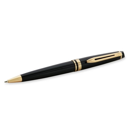 Waterman Expert Ballpoint Pen, Black Lacquer with Gold Trim, Blue Ink, Medium Point