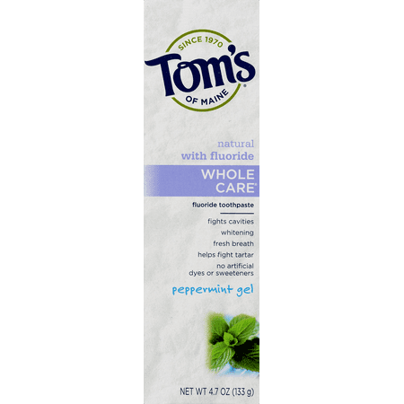 Tom's of Maine Whole Care Toothpaste with Fluoride Peppermint Gel, 4.7 OZ