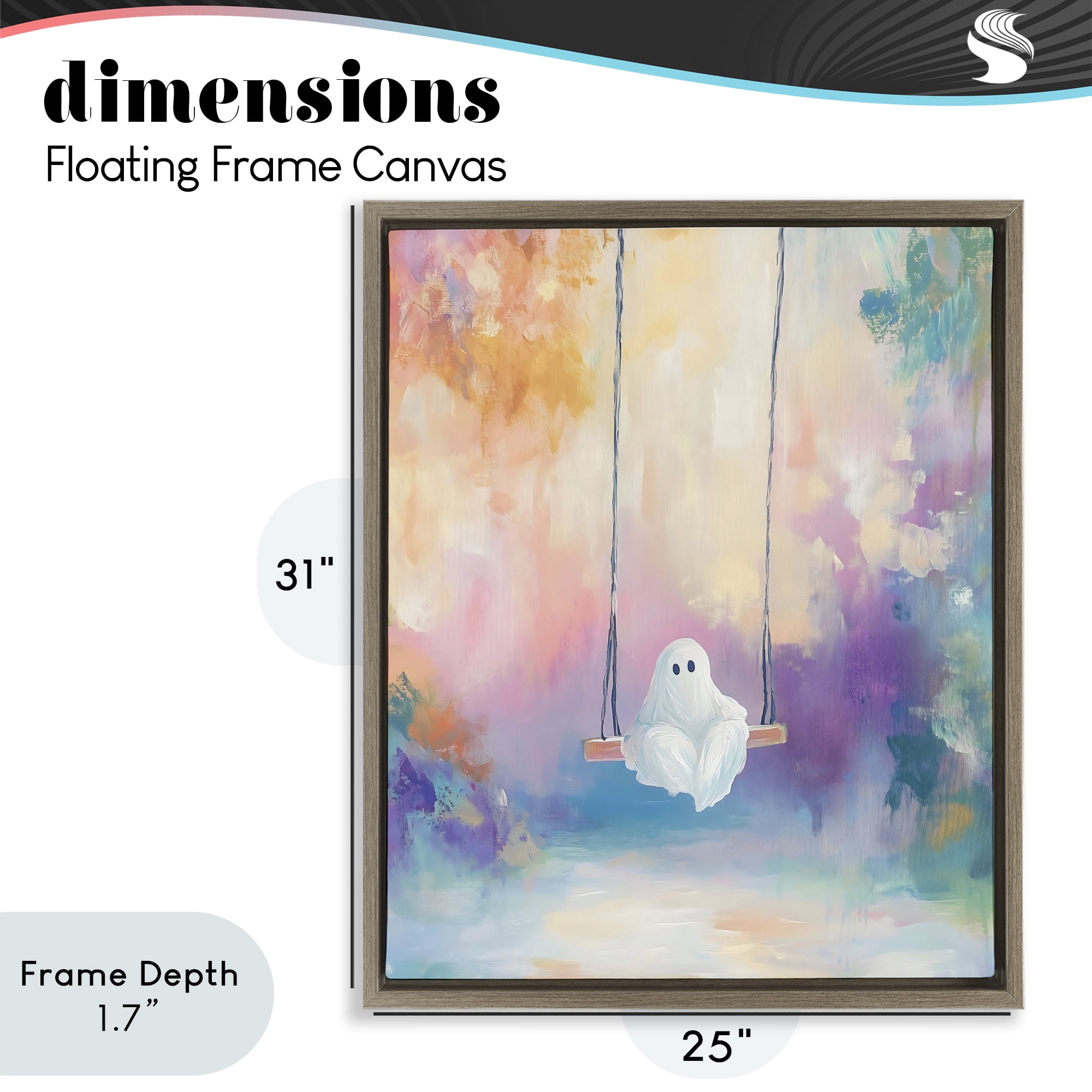 Stupell Industries Watercolor Ghost on Swing Brown Framed Floater Canvas Wall Art, design by The Prints Vibe