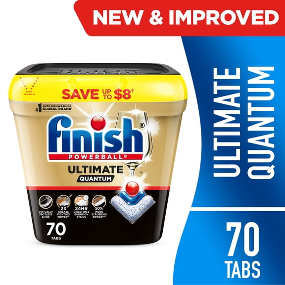 Finish Ultimate Quantum Dishwasher Pods, Dishwasher Detergent Dish Soap, 50% More Cleaning Power, 70 Tabs