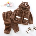 thumbnail image 2 of Toddler Girl Summer Pajamas Soft Flannel Hooded Long Sleeve Top and Pants Winter Warm Homewear Set Baby Girl Clothes Coffee 18-24 Months, 2 of 6