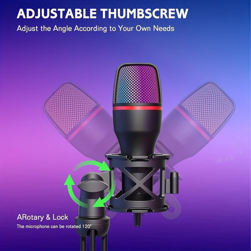 USB Gaming Microphone with RGB, Tripod & Pop Filter - Condenser Mic for Streaming, Podcast, PC, PS4/5, Skype, YouTube, Conference Call