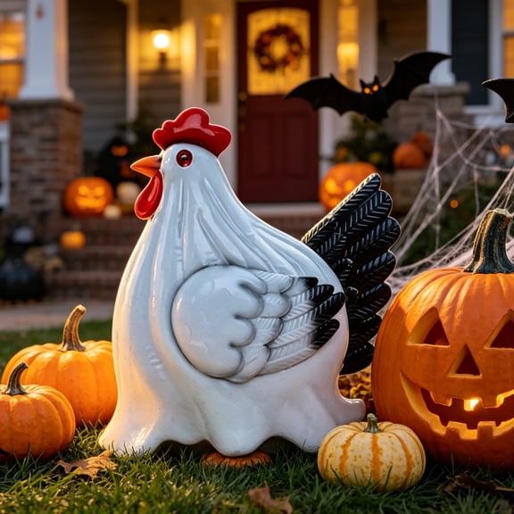 3 Pack Halloween Farm Figurines, Mummy Chicken and Ghost Chicken Resin Statues, Spooky Tabletop Tiered Tray Decor for Family Halloween Party