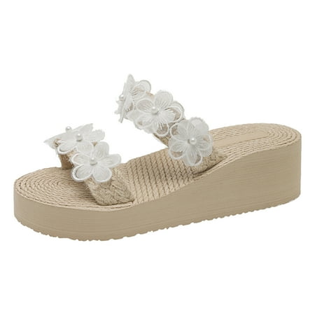 

Women Summer Bohemian Style Rope Weaving Beach Outside Wear Slope Heel Large Size Sandals Slippers