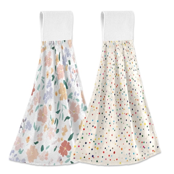 IAUYY Kitchen Hanging Towels Set of 2 100% Polyester Absorbent, Super Soft Hand Towels with Hanging Loops for Bathroom Kitchen The Scattered Floral Elements Form The Colorful Small Dots
