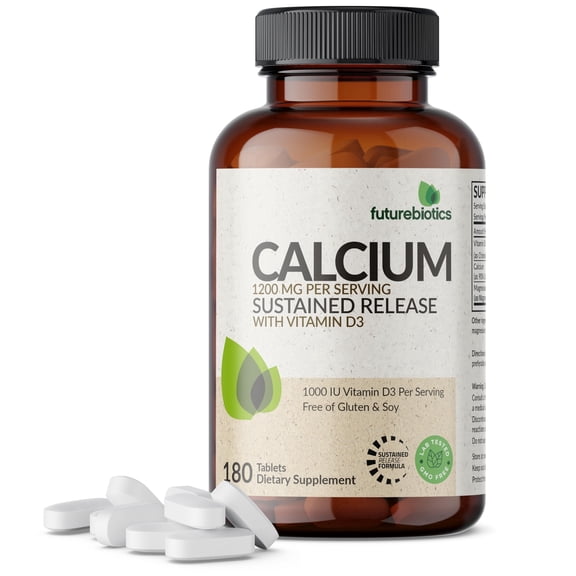 Futurebiotics Calcium 1200 MG Per Serving Sustained Release with Vitamin D3 1000 IU Per Serving Non-GMO, 180 Vegetarian Tablets 180 Count (Pack of 1)