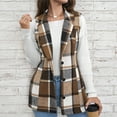 thumbnail image 2 of Stichou Women's Plaid Vest Christmas Cardigan Winter Fall Flannel Vest Sleeveless Blazer Jacket Long Shacket Vest Light Brown L, 2 of 5