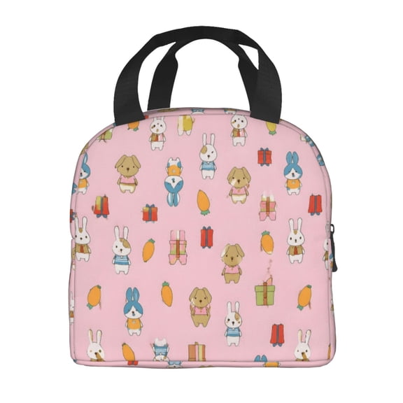 Rabbit Puppy Pink Lunch Bag Thick Aluminum Foil Tote Cooler for Women Work Picnic Gift