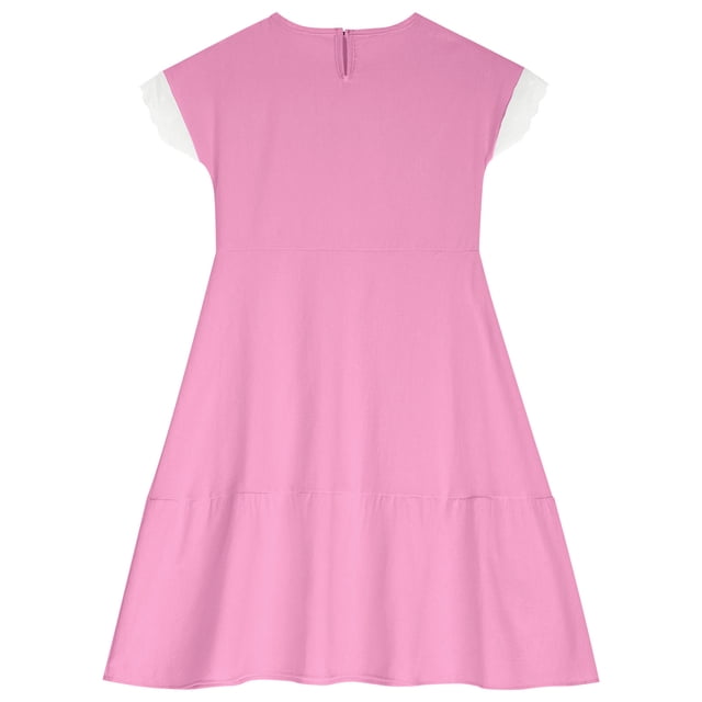 FAIWAD Robe en Coton et Lin pour Filles Été à Manches Courtes à Étages Robe Formelle Décontractée Fête Quotidien Plage Robe d'Été 4-14 Ans