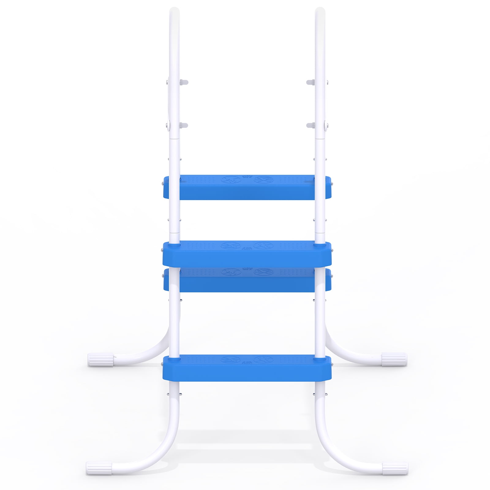 FENGFAN 2-Step 33in Iron Pool Ladder, White Frame Blue Non-Slip Steps, Anti-Rust, for Above Ground Pool Spa, 1 Pack
