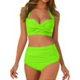 thumbnail image 1 of Women's V Neck Padded High Waisted Bikini Set - Front Full Coverage Ruched Two Piece Swimsuit - Adjustable Straps Bathing Suit, 1 of 5