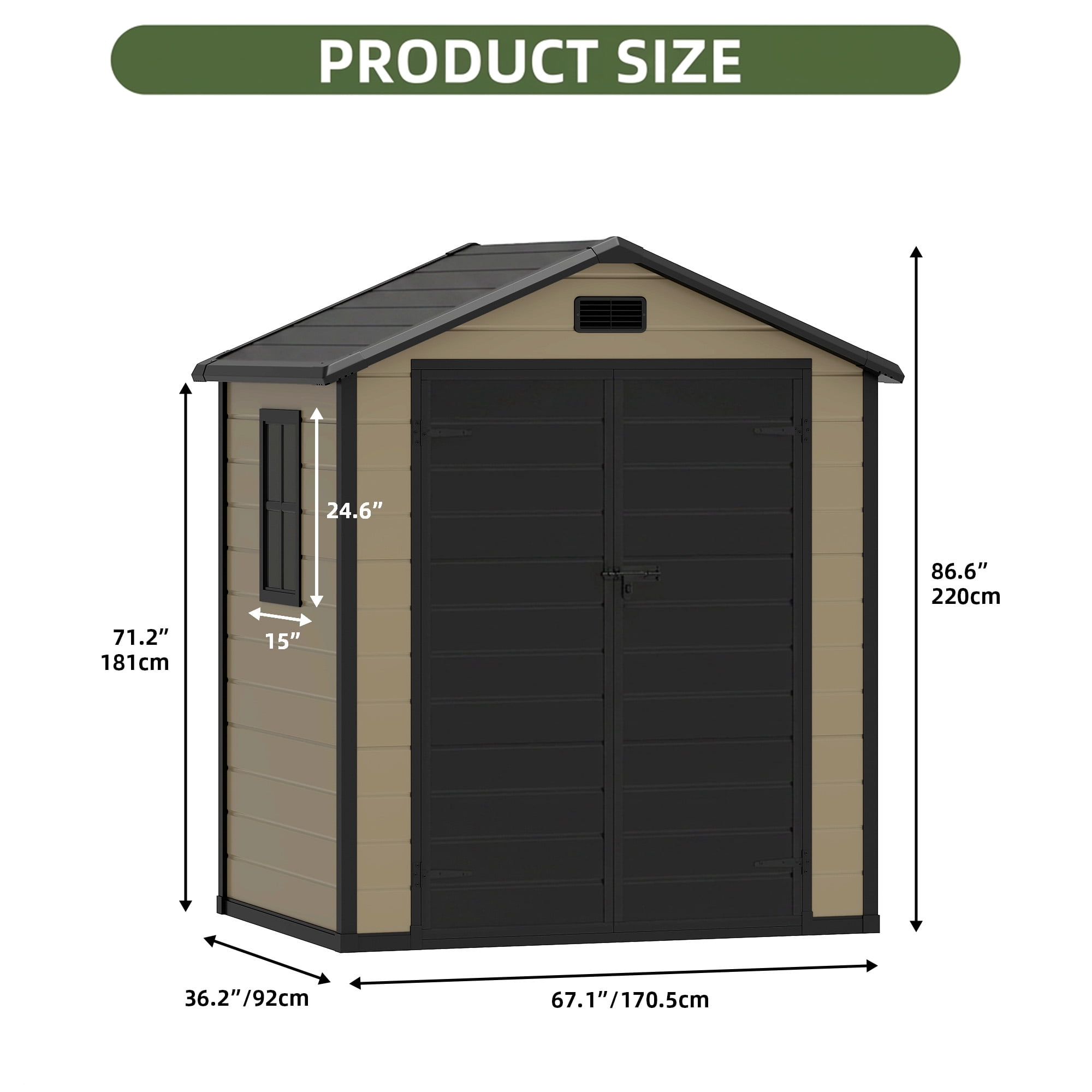 Uforic 6x4 FT Resin Storage Shed, Reinforced Floor, Lockable Door, Window & Vents, Waterproof for Garden Backyard Patio Lawn