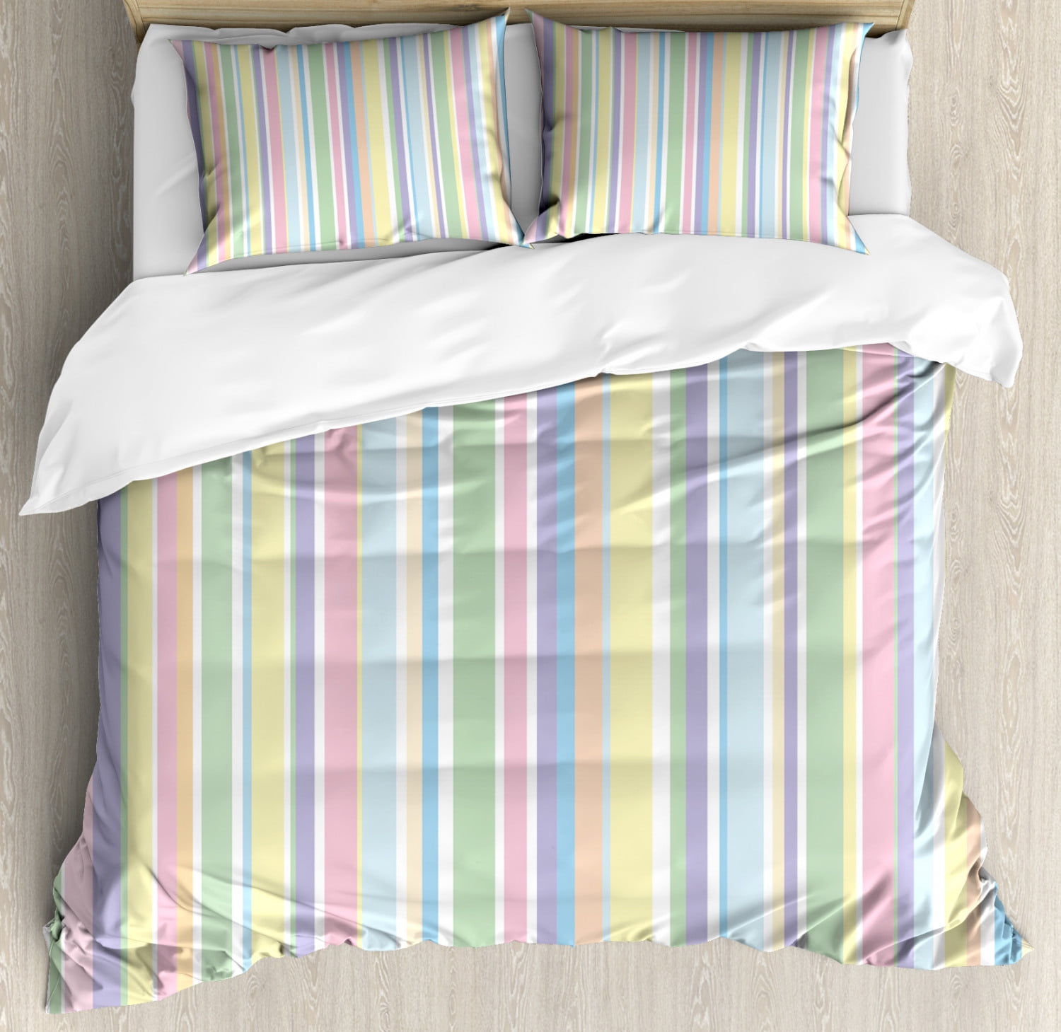 Pastel Duvet Cover Set, Vertically Striped Pattern Different Colored