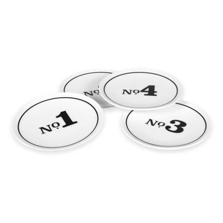 EVERYDAY WHITE BY FITZ AND FLOYD BISTRO BLACK NUMBERED APPETIZER PLATES (SET OF 4)