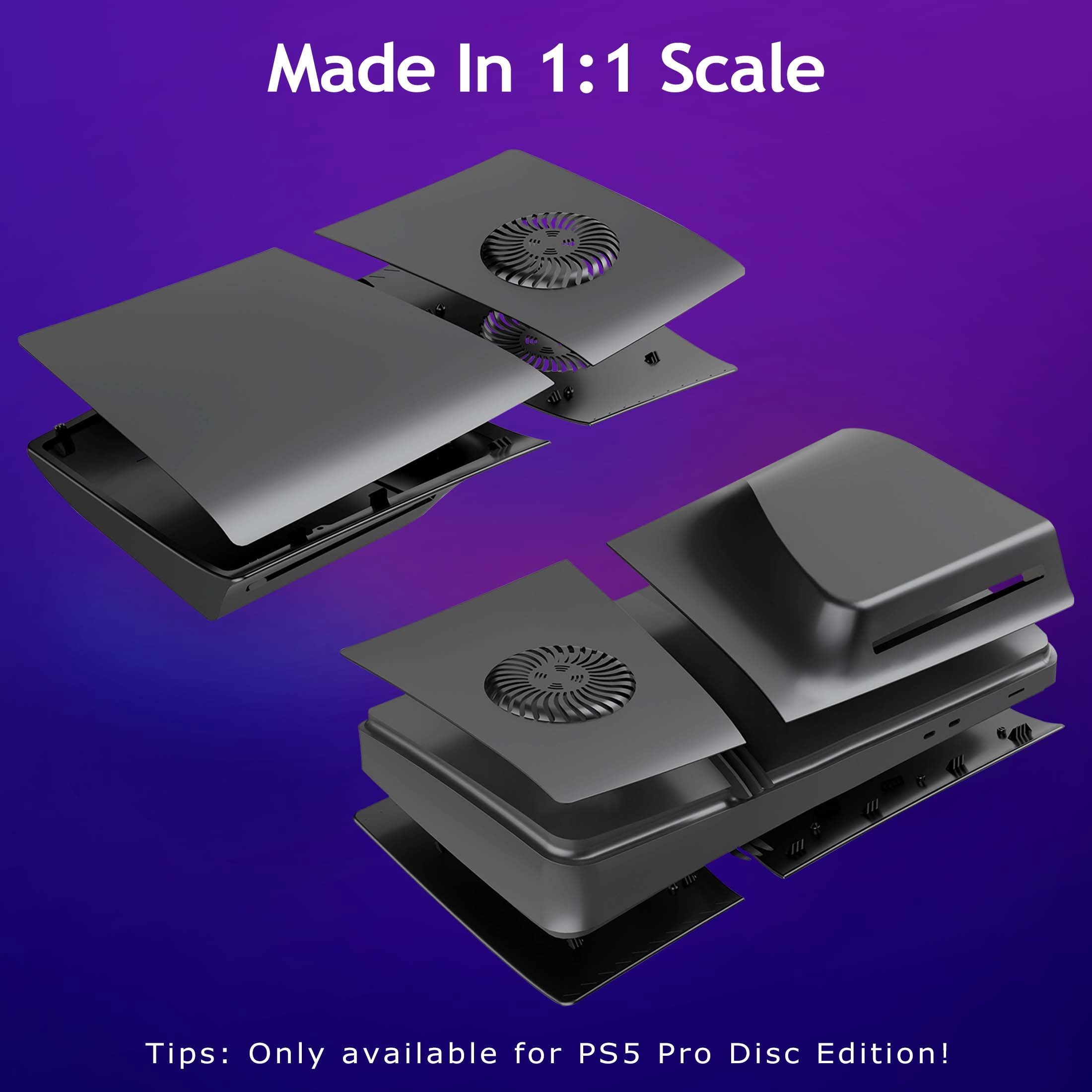 Faceplates for PS5 Pro Disc Console Cover Plate Replacement with Cooling Vents & Dust Filter, (Disc Edition, Black)