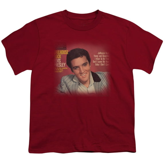 Trevco Elvis Presley & Jailhouse Rock 45 Youth 18-1 Short Sleeve T-Shirt, Cardinal - Small