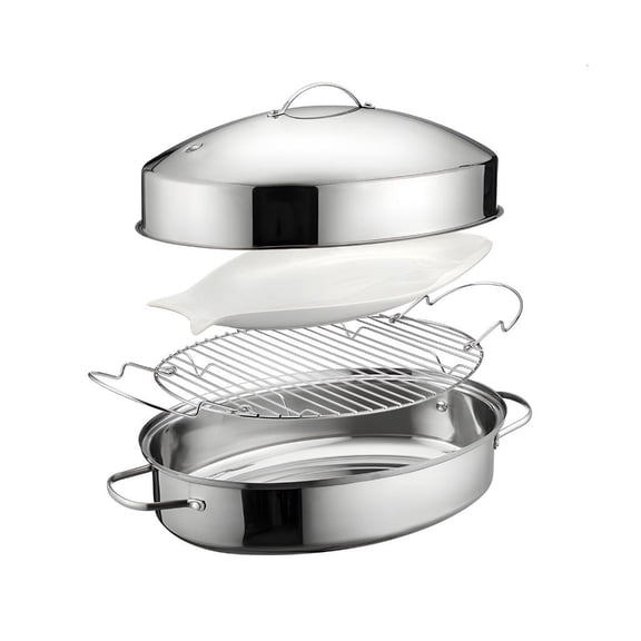 SDFGTstore Stainless Steel Cooking Set Roasting Pan with Stand Accessories Oval Turkey Roaster Pan with Rack and Lid