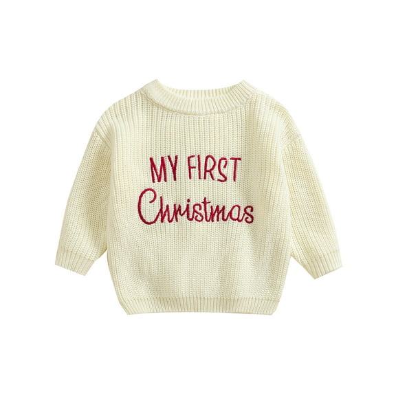 Rdhnmea Newborn Baby Girl Boy Christmas Knit Sweater My First Christmas Embroidery Long Sleeve Round Neck Fall Winter Knitted Sweatshirt Xmas Outfit