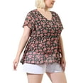 thumbnail image 5 of Unique Bargains Women's Plus Size V Neck Flare Floral Print Sleeve Tiered Peplum Top, 5 of 8