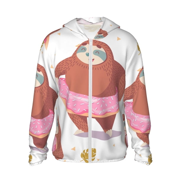 Balery Sloth with Donuts1 Sudadera ligera de manga larga con capucha y protección solar UPF 50+ para hombre y mujer, ideal para pesca y running-XX-Large