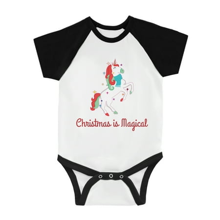 

Christmas Magical Unicorn Cool BKWT Baby Baseball Bodysuit Holiday Gift