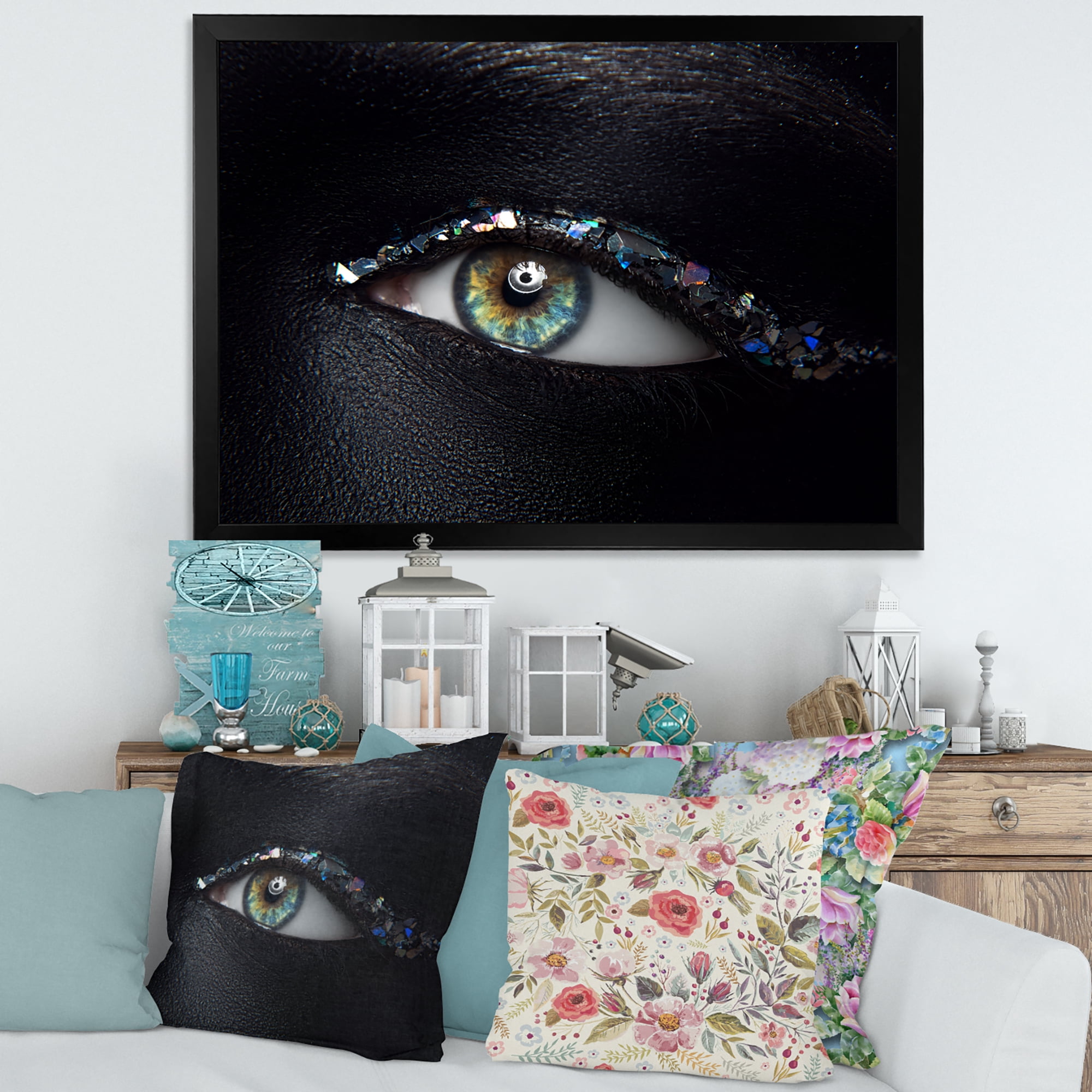 Designart 'Girl Eyes With Multi-Colored Glass Sparkles' Modern Framed Art Print